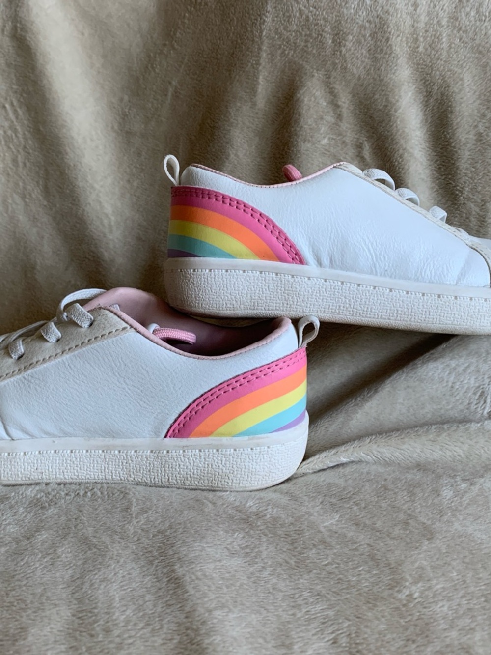 Carter's White Sneakers with Pink Collar and Rainbow Stripes
